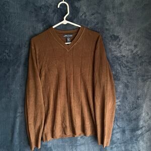 John AshFord BrowN V Neck Brown Acryic Knitted Sweater‎ Mens Size Small